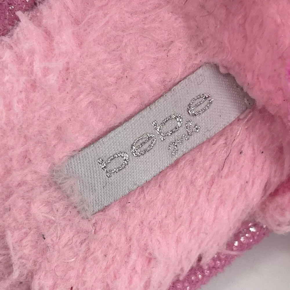 Bebe Girls Pink Plush Faux Fur Slingback Slippers Size 9/10 Cozy Fuzzy Shoes